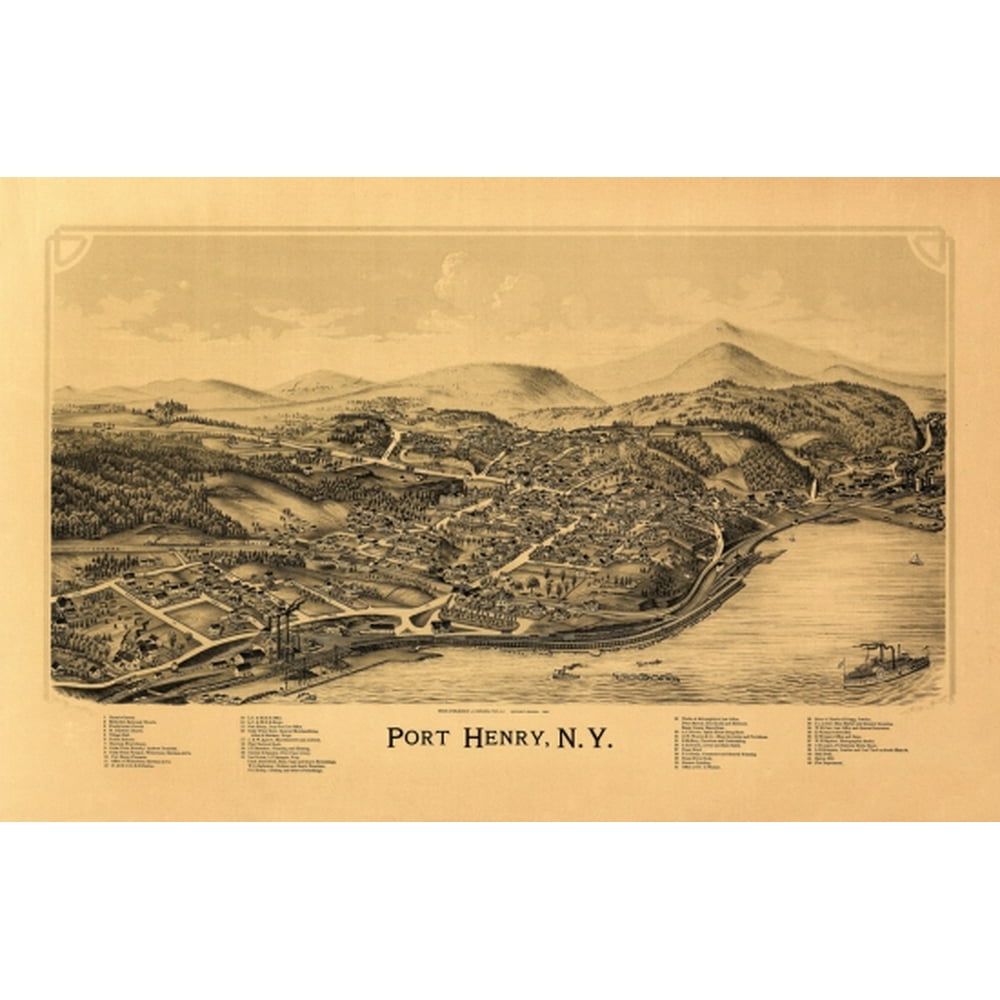 Old Map of Port Henry New York 1889 Essex County Poster Print (24 x 36