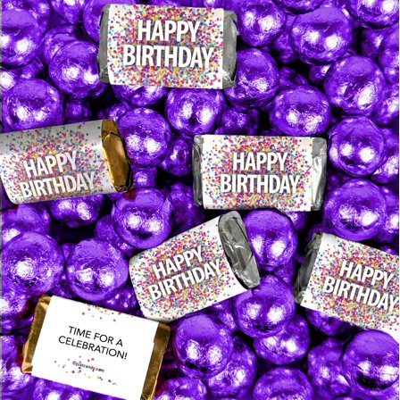 102 Pcs Happy Birthday Candy Confetti Assorted Wrapped Chocolate Miniatures and Milk Chocolate Purple Foil Ball Mix (1.62lb)