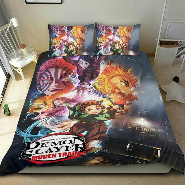 Tren Mugen Conjunto de sábanas temático, trío de piezas, cómodo y amigable con la piel, diseño único, regalo de decoración para el hogar para familiares, amigos y fans,140cm *210cm