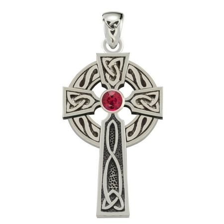 - 1.5in 0.925 Sterling Silver Irish Celtic Knot Cross Pendant Ruby