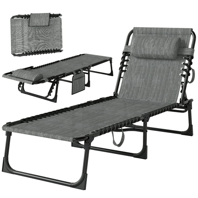 CoSoTower Chaise Longue Pliante d'Extérieur, Chaise Longue Inclinable avec Dossier Réglable et Oreiller Amovible, Gris Mixte