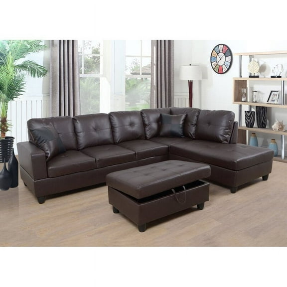 PonLiving Furniture Wellington Living Room Sectional with Ottoman / Upholstery Color: Brown, Orientation: Right Hand Facing