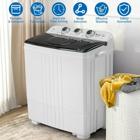 FGYRYK 20LBS Portable Washing Machine Compact Twin Tub Laundry Washer Spin-Dryer Black