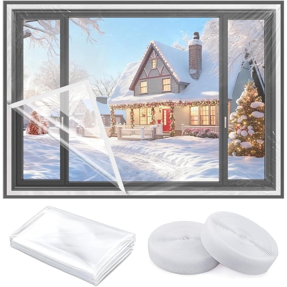 Babiora Window Insulation Kit for Winter, 47x63 Inch Cuttable Transparent Plastic Film with Adhesive Tape, Reusable Winterizing Cover for Thermal Insulation​ Easy to Install & Remove