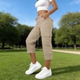 thumbnail image 2 of TEAJOPSUU Womens Cargo Capri Pants Straight Leg Drawstring Elastic Waist Trousers with Side Pockets Casual Athletic Wear Beige, 2 of 6