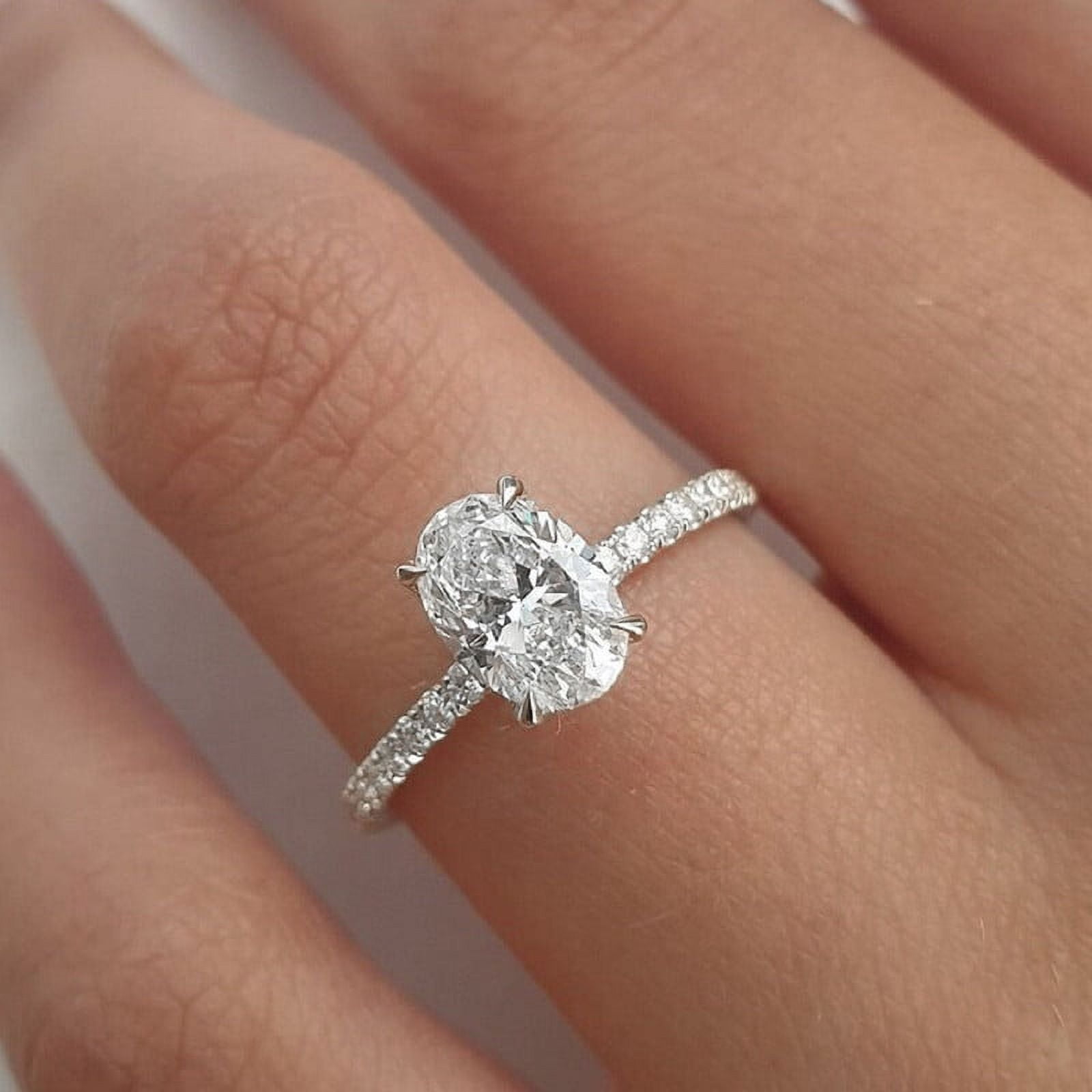 solitaire jewels 1.5CT Oval Moissanit Hidden Halo Engagement Ring For Women, 10K White Gold