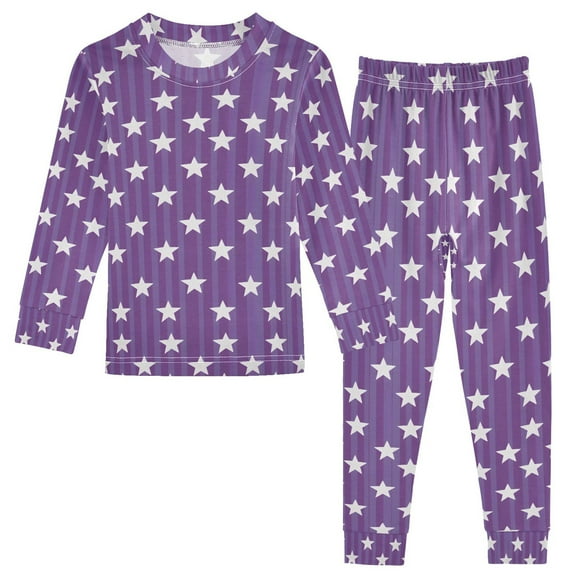 joogoo Stars Purple 2 Piece Long Sleeve Tee and Pants Cotton Pajama Set 5Y