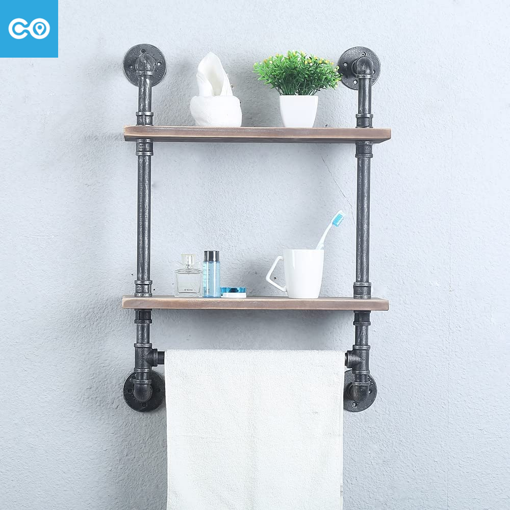 Industrial Pipe Shelf Bathroom Shelves Wall Mounted Rustic Wood Shelf