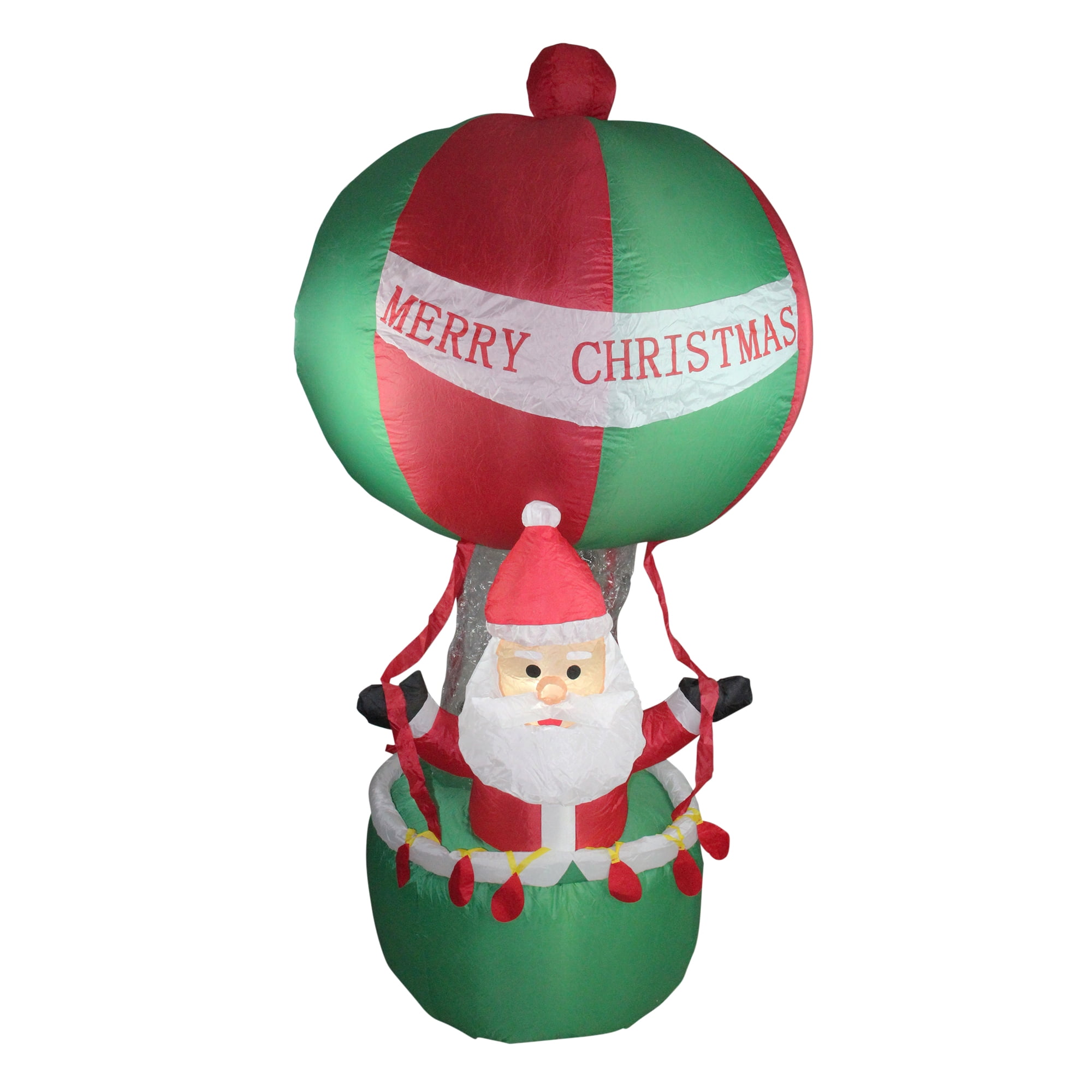 72" Red and Green Inflatable Santa in Hot Air Balloon