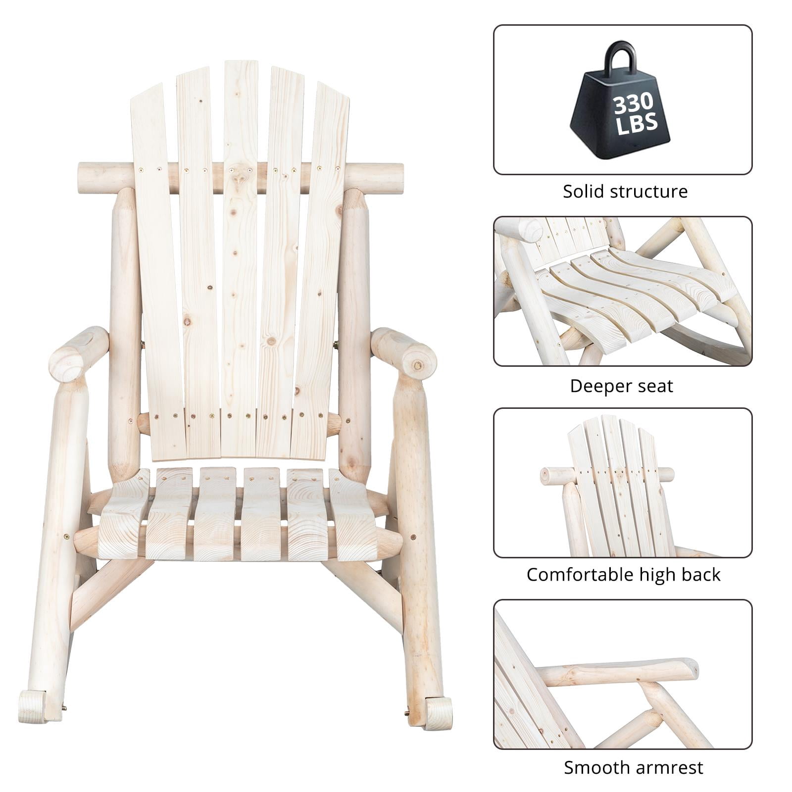 Ktaxon Wood Rocking Chair for Outdoor Wooden Adirondack Chair, Wooden Rocker w/ Armerest for Outdoor and Indoor, Natural Color