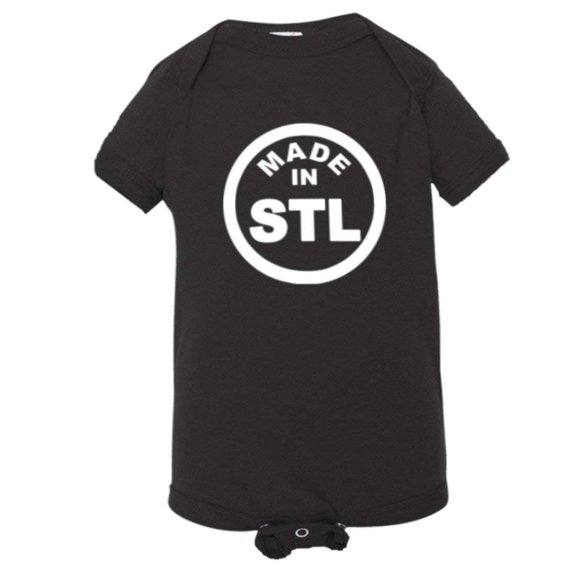 PleaseMeTees™ Baby Born Made In ST Louis MO Missouri Logo Label Jumpsuit