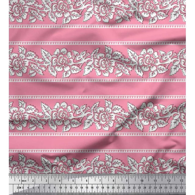 Soimoi Polyester Crepe Fabric Leaves & Floral Block Decor Fabric Printed Yard 52 Inch Wide