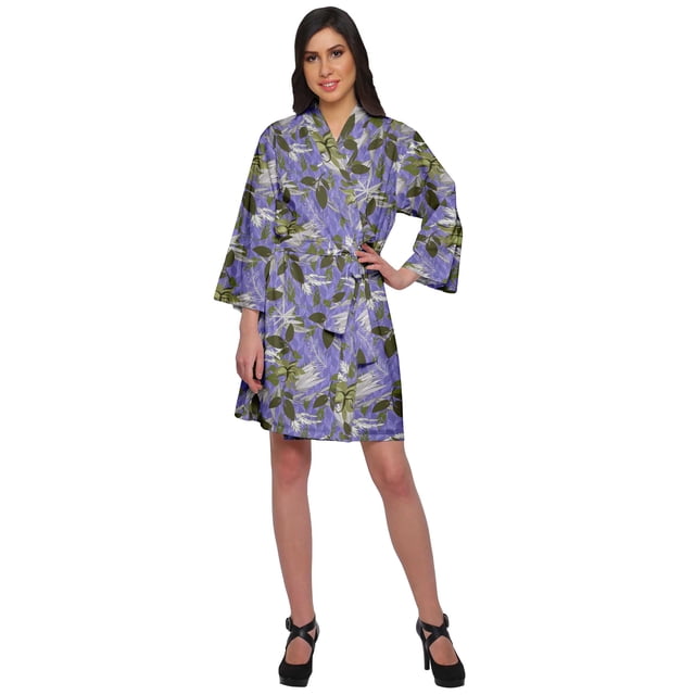 Moomaya Short Robe For Women Plus Size Printed Cotton Robe Lightweight Nightwear