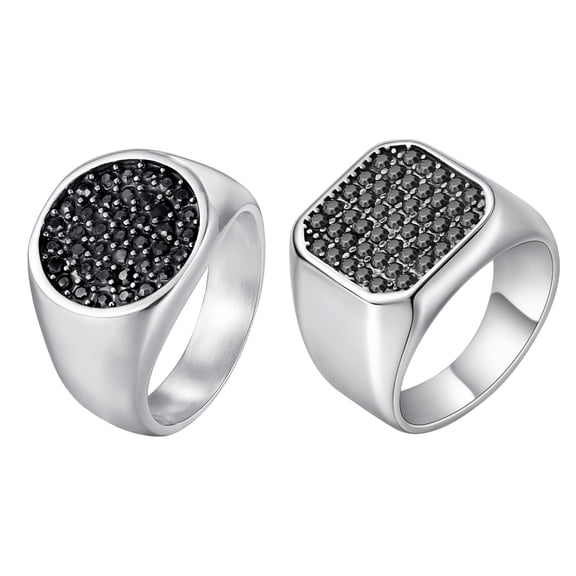 VNOX Men's Stainless Steel Silver Ring with Round Gray CZ Face, Size 8, Anniversary Gift