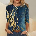 thumbnail image 1 of Puntoco Mujeres 3/4 Mangas Casual Camisas Pullover Túnica Suelta tops Estampado O-Cuello Blusa Puntoco Puntoco-5364, 1 of 5