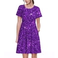 thumbnail image 1 of Disketp Purple Glitter para Vestido de Manga Corta para Mujeres, Vestidos de Verano para Mujeres, Casual y Holgado para la Playa, 1 of 6
