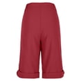 thumbnail image 5 of Bermuda Shorts for Women Knee Length Cotton Linen Elastic Waist Drawstring Shorts Summer Capris Pants with Pockets Red M, 5 of 8