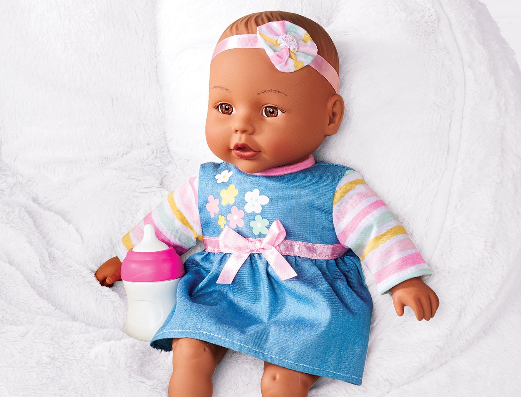 My Sweet Love Snuggle & Feed 12.5-inch Baby Doll, Brown Eyes, Dark Skin Tone