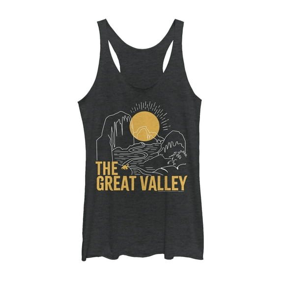 Women's The Land Before Time Great Valley Outline Racerback Tank Top Black Heather Large