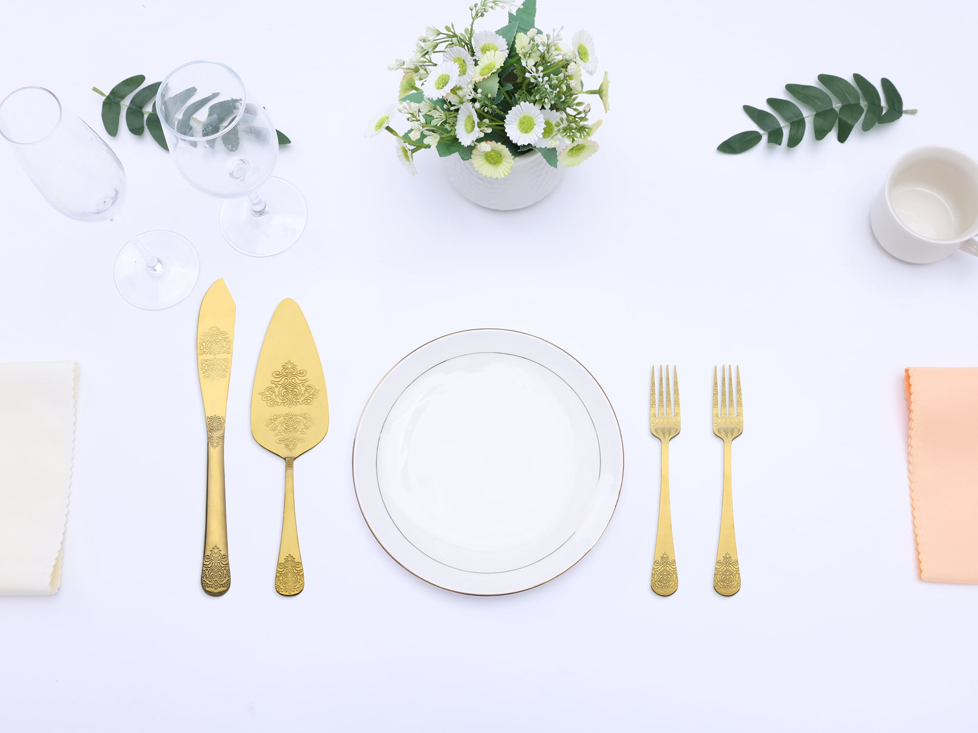 Unique Bargains Stainless Steel Silverware Set with Pie Spatula 4 Piece Gold