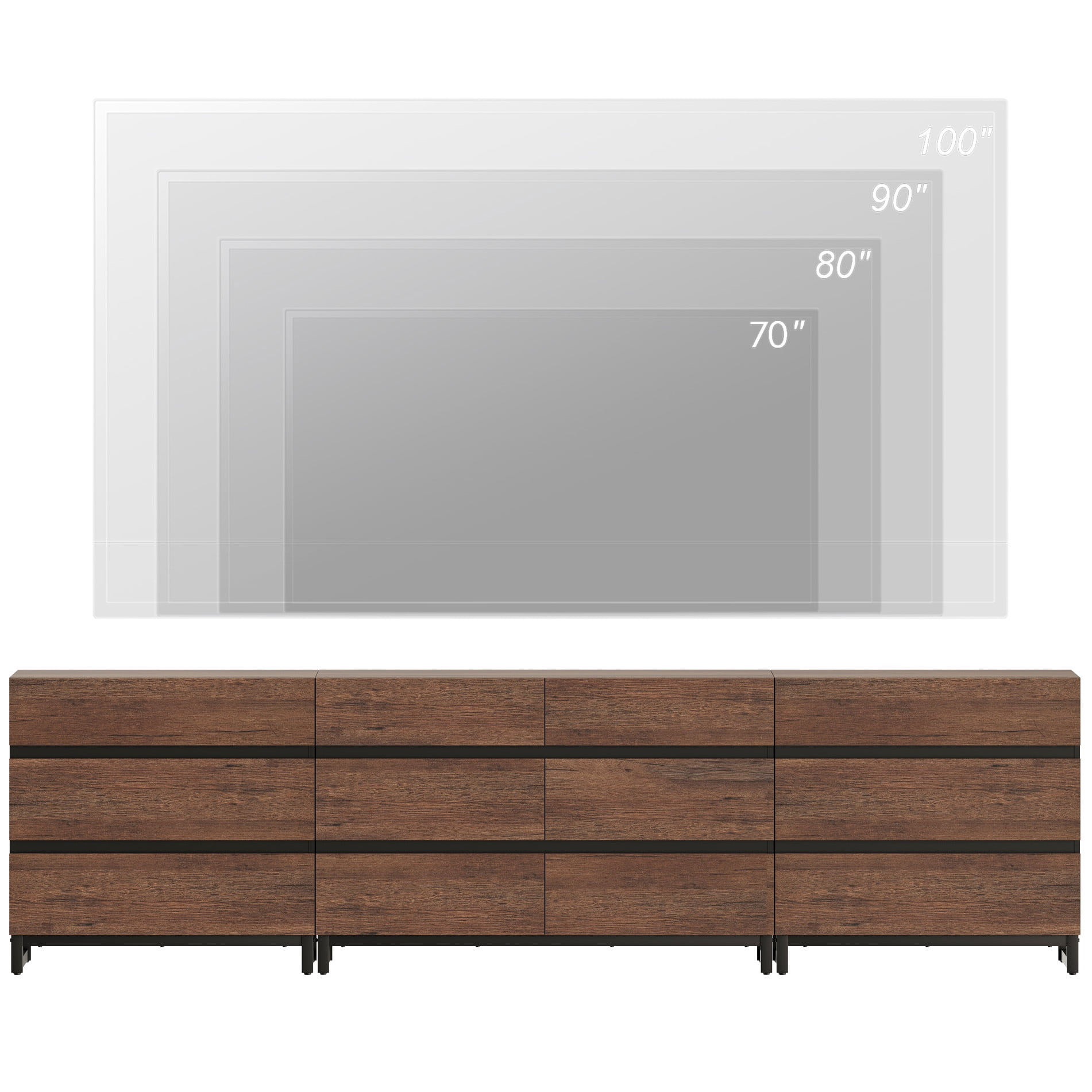 Modern TV Stand For Tvs Up To 120 Inches, 3 In 1 TV Console With 12 Drawers, Media Console With Adjustable Shelf For Living Room,Brown