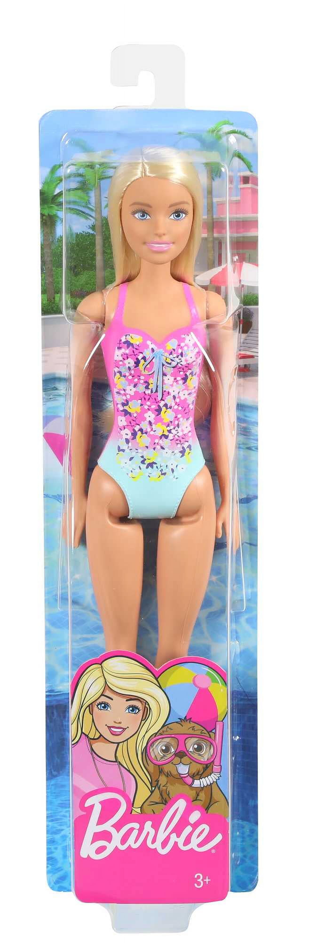 Barbie Swimsuit Beach Doll with Blonde Hair & Pink Floral Print Suit