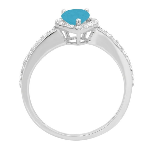0.755 ct Pear Cut Simulated Turquoise Solitaire with Accents Engagement Ring for Women in 14K White Gold
