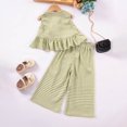 thumbnail image 4 of Toddler Girl Clothes 1-6 Years Girls Outfit, Short Sleeve Ruffle Bowknot Top+Floral Wide Leg Pants 2Pcs Spring Summer Set Green 5-6 Years, 4 of 4