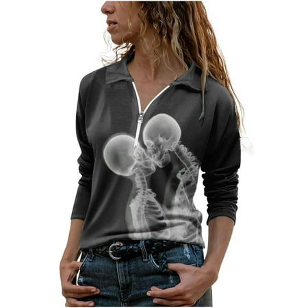 

Women s Fashion Long Sleeve T Shirt Fall Zipper Printing Blouse Fall Tops Ladies Summer Boho T-shirts Sexy Going Out Y2k Trendy Blouses Casual Loose Fit Sweatshirts Graphic Tshirts corset tops