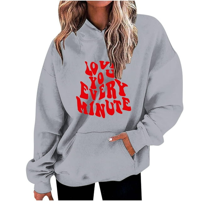 Birdeem Mode Décontractée pour Femmes Impression de la Saint-Valentin Hauts à Manches Longues Sweat à Capuche