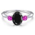 thumbnail image 3 of Gem Stone King 10K White Gold Black Sapphire and Pink Sapphire 3-Stone Ring for Women | 1.93 Cttw | Oval 8X6MM | Gemstone September Birthstone | Size 5, 3 of 6