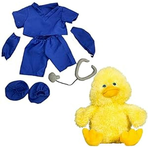 Puddles Duck Plush in Blue Scrub - Get Well Soon Gift for Kids, Soft Doctor Stuffed Animal for Boys & Girls