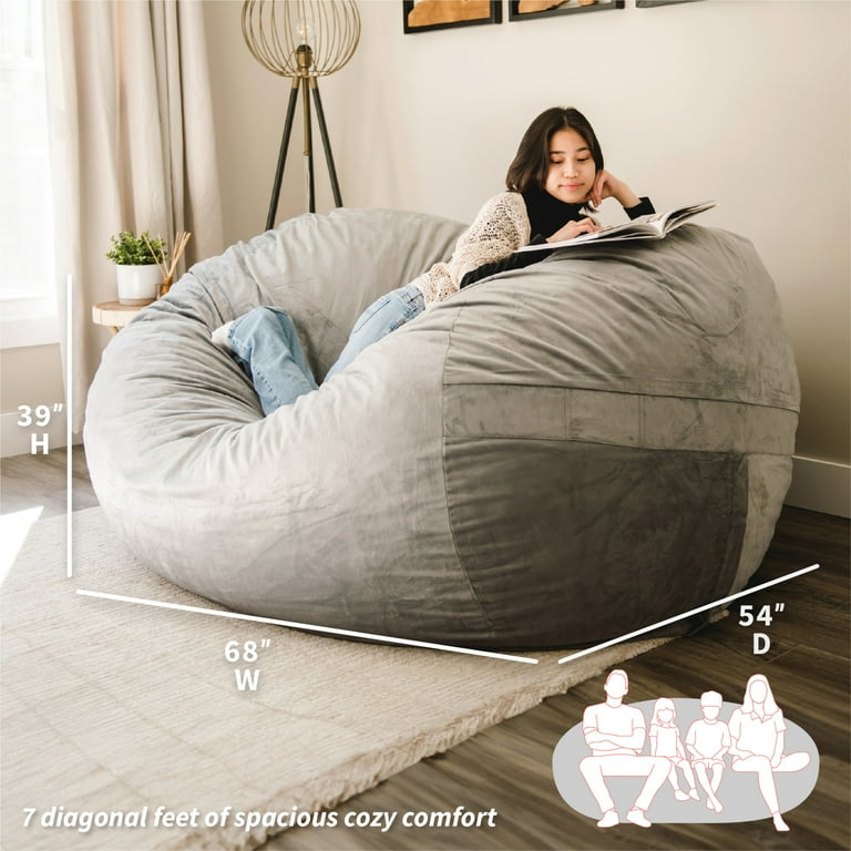 Big Joe Fuf 7Ft Giant Foam Bean Bag Chair Couch with Removable