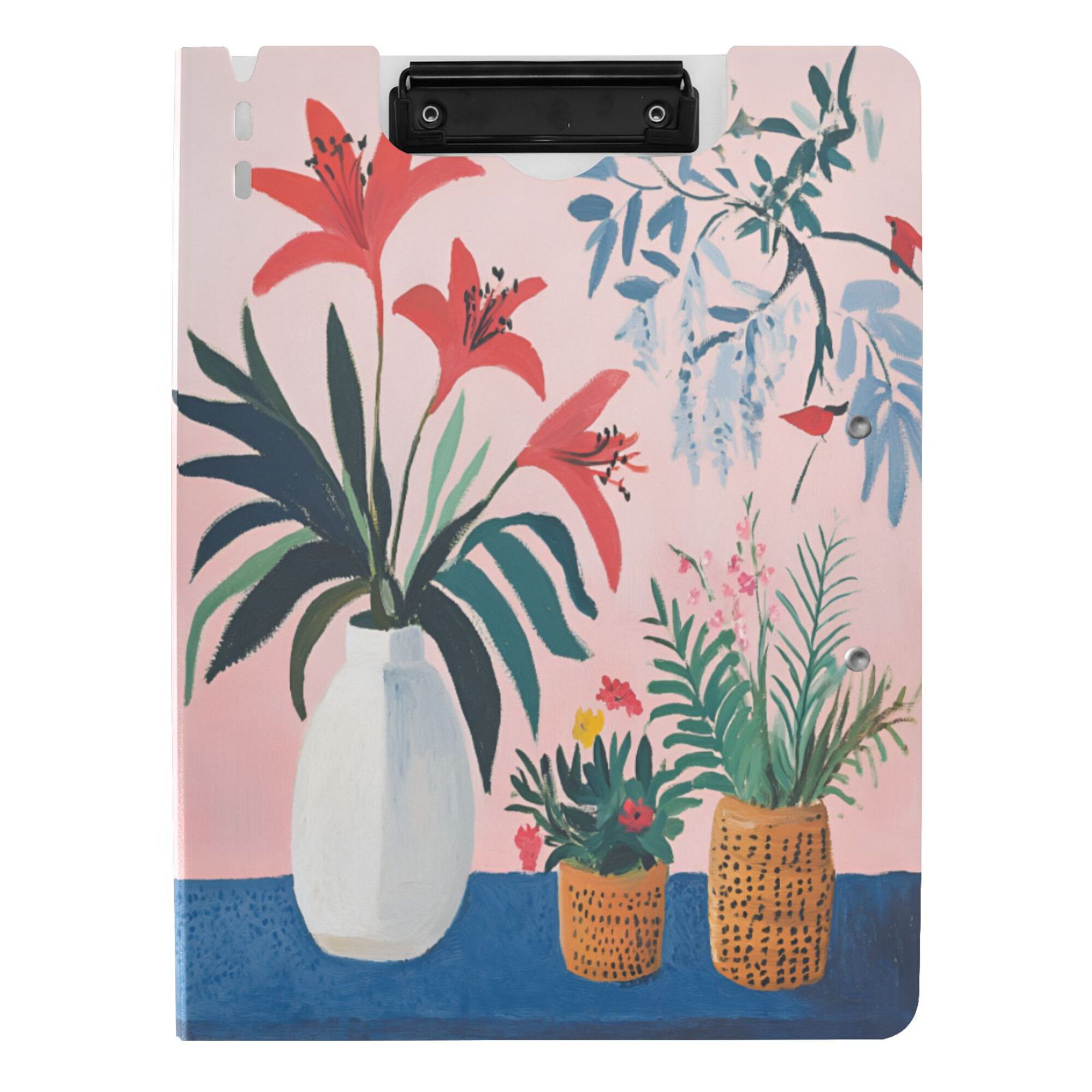 FORMRS A4 Clipboard Folder with Pen Holder Horizontal Foldable School Office Binder, Flowers and Leaves