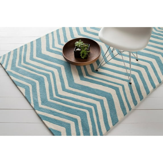 Hand-Tufted Contemporary Wool Rug 7'x10' White/Blue