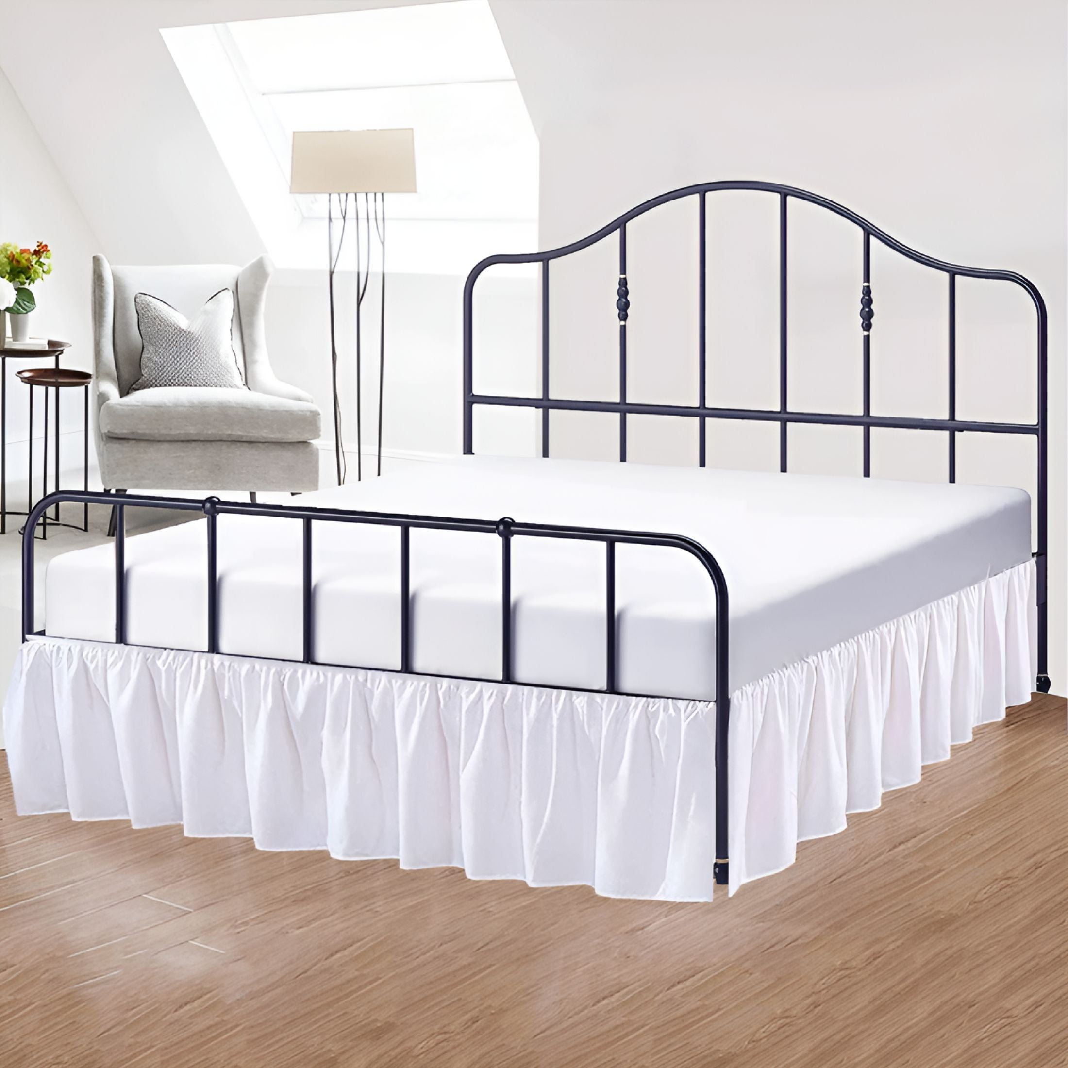AUQ Ruffled Bed Skirt- Microfiber- White,Queen 16" Drop Split Corner Bed Skirt With Platform