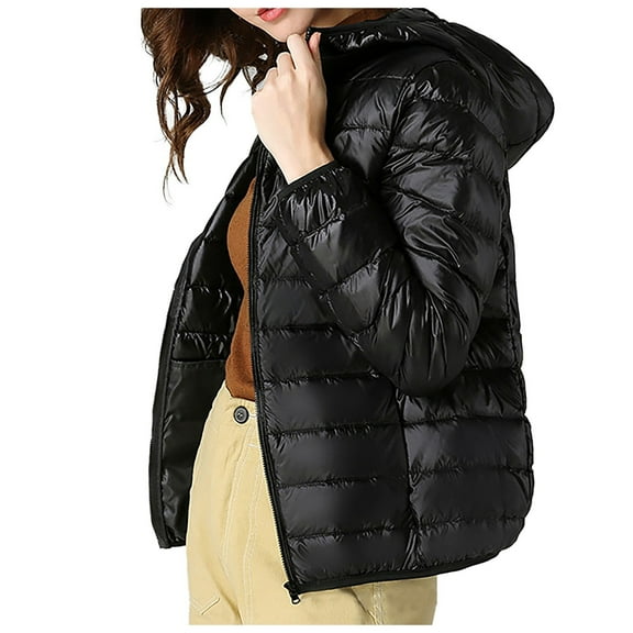 Lixiuxyad Packable Down Jacket for Women Lightweight Winter Down Jackets Slim Fit Hooded Coat Zipper Warm Jacket with Hood Black