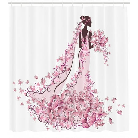 Wedding Shower Curtain Flowers Hearts Butterflies On Wedding