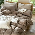thumbnail image 4 of Ensemble de Housse de Couette en Coton Lavé Effet Lin Respirant Durable Doux Confortable (Lin Brun Gris Grand Lit), 4 of 9