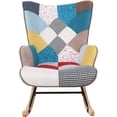 thumbnail image 5 of New Rocking Chair, Mid Century Fabric Rocker Chair with Wood Legs and Patchwork Linen for Livingroom Bedroom, 5 of 8