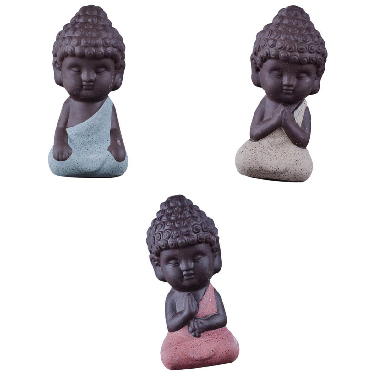 Little Monk Buddha Ceramic Statues Holder Tea Pet 4 Pieces Tea Tray Decor 