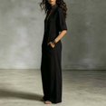 thumbnail image 3 of Morttic Women's Boho Jumpsuit – Stand Collar Embroidered Short Sleeve Wide Leg Jumpsuit with Pockets Casual Vacation Outfit Black，S, 3 of 4