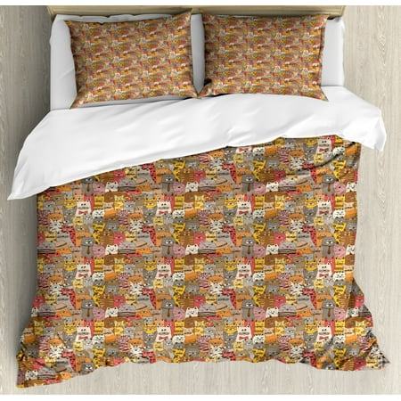 Cat Duvet Cover Set Psychedelic Colorful Pattern With Funny