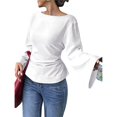 thumbnail image 1 of Camisas de Larga para Mujer, Tops Cortos de Otoño, Cuello , Mangas Acampanadas, Acanalados, con Cordones, Ropa Y2K XXL, 1 of 8