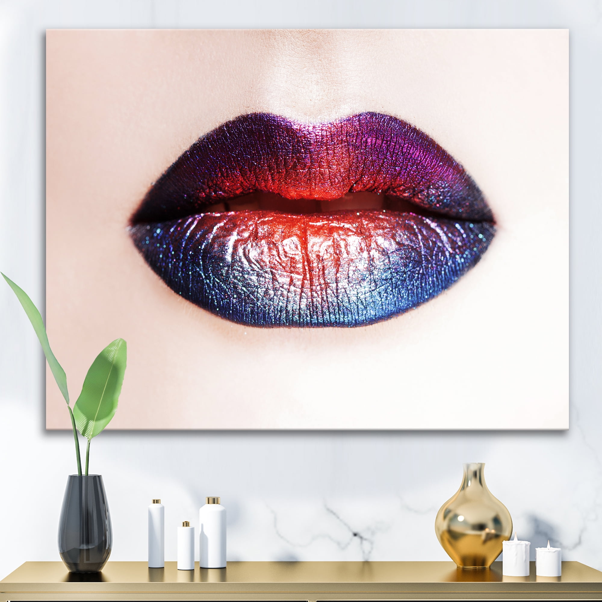Female Lips With Bright ed Lipstick 12 in x 8 in Photography Canvas Art Print, by Designart
