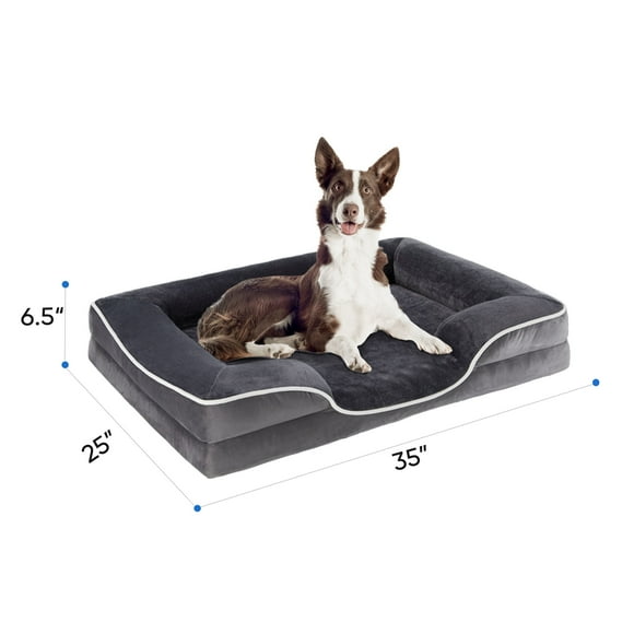 EDX Cama para Perros Sofá Cama Ortopédico para Perros de 35"x25", Sofá Cama Grande para Mascotas de Espuma con Soporte y Funda Lavable Extraíble, Gris