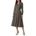 thumbnail image 2 of INSPIRE CHIC Women's Collared Shirt Midi Dress High Waist Long Puff Sleeve A Line Medium Coffee, 2 of 5