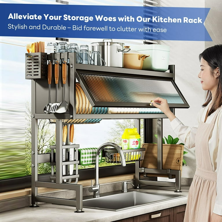 Dish Drying Rack, Large Stainless Steel Over The Sink Tier Dish