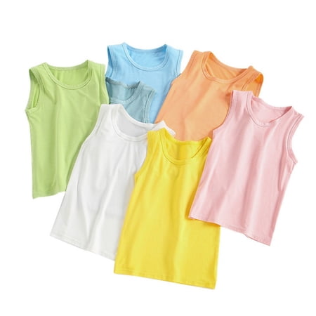 LYMAYTER 3-11Y Toddler Boys Girls Sleeveless Tops Solid Cotton Lightweight Basic Summer Tank