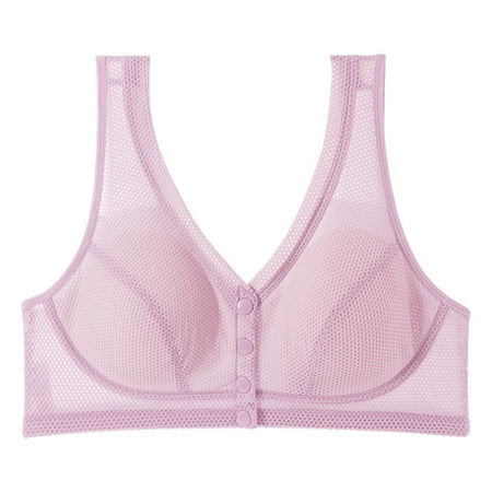 OJSFQUFP Plunge Bras for Women Purple New Front Button Plus Size Bra Mesh Breathable Cool Vest Comfortable Cavity Underwear No Underwire Basic Pretty Bra E
